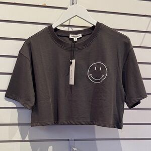 Newbury Kustom Gray Crop Top with Smiley Face